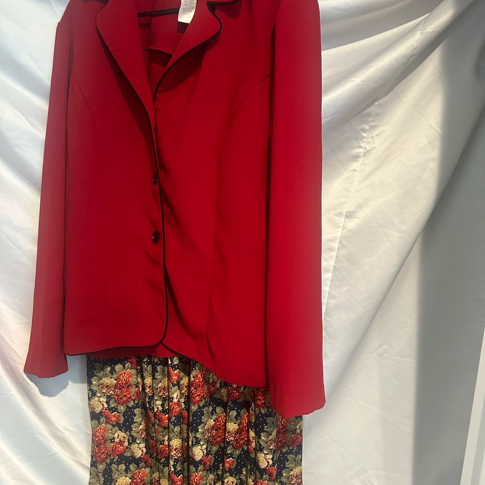 Studio I Red Blazer with Floral Skirt